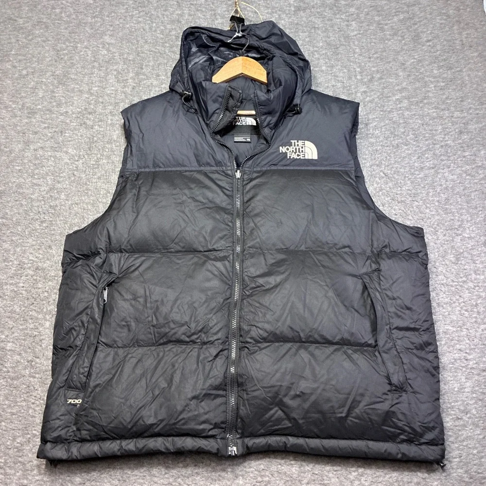 VTG The‎ North Face Nuptse 700 Puffer Vest Mens XXL Black Hooded Down Insulated